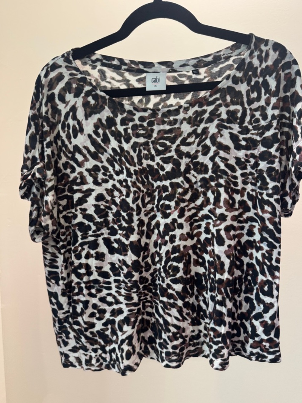 CAbi Short Sleeve Leopard Print Tee in Brown and Black